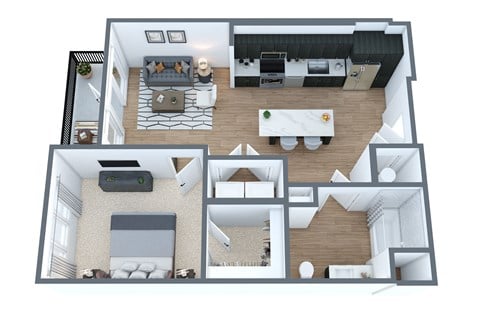 Floor plan for 1 bed, 1 bath, 720 sqft